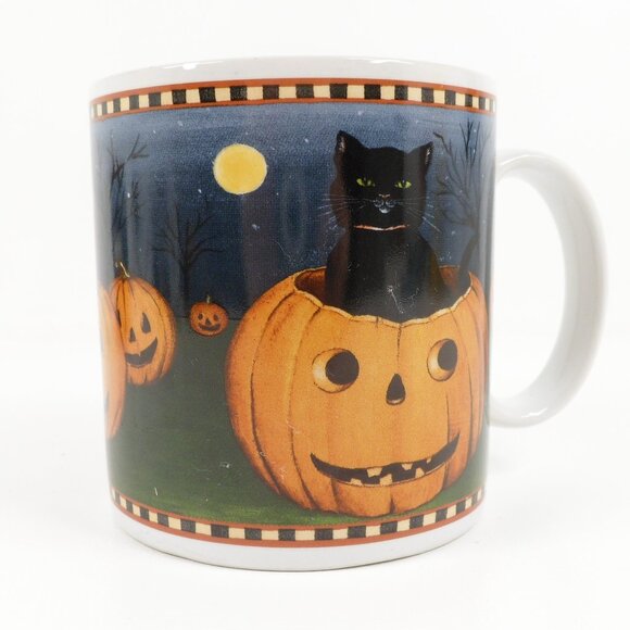 Two Vintage Halloween Mugs 2002 David Carter Brown Pumpkin Hollow Series Sakura - Picture 3 of 12